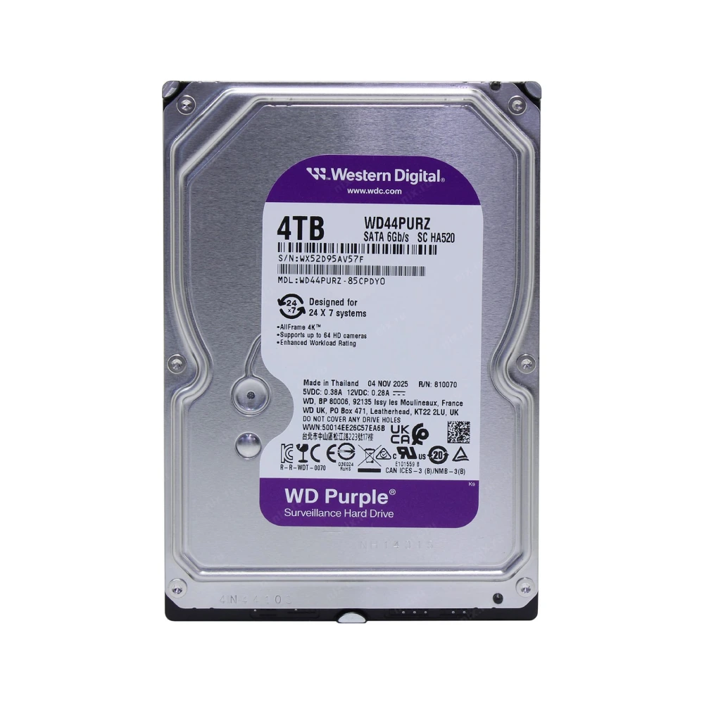 WD Surveillance Hard Disk 4TB Purple SATA 3.5 Inch For CCTV